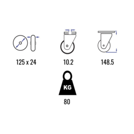 Lenkrolle mit thermoplastischem Gummi, Stahlgabel und Rückenloch, 125 mm Durchmesser