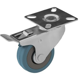 Swivel castor with brake, of solid rubber, with steel fork and plate mount, 50 mm diameter