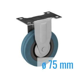 Bokwiel van solide rubber, stalen gaffel en plaatbevestiging, 75 mm diameter