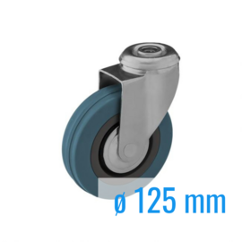 Zwenkwiel van solide rubber, stalen gaffel en boutgat, 125 mm diameter