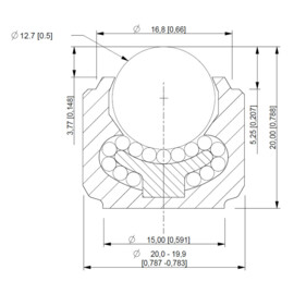 Kogelrol (kogelpot), 12.7 mm, bevestiging door inpassing, Omnitrack