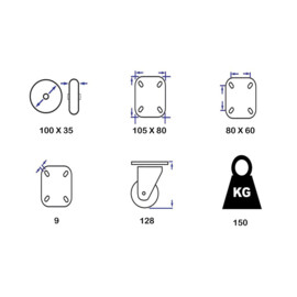 Lenkrolle mit Bremse, 100 mm Durchmesser, elastischer Gummireifen, Tragfähigkeit bis 150 kg