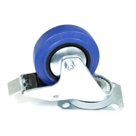 Swivel castor with brake, 100 mm diameter, elastic rubber tire, load capacity up to 150 kg