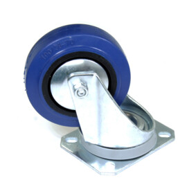 Swivel castor, diameter 100 mm, elastic rubber tire, load capacity up to 150 kg, polyamide core