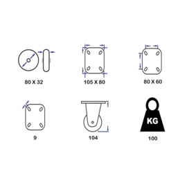 Flightcase bokwiel, diameter van 80mm, elastische rubberband, draagvermogen tot 100KG